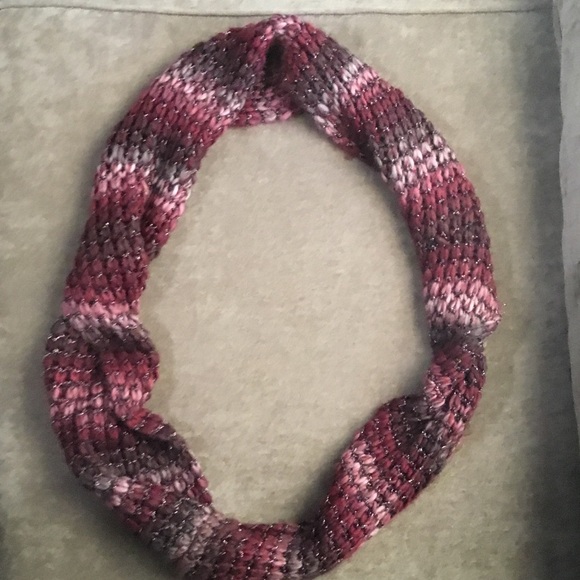 Marcus Adler infinity scarf in deep purple, cranberry & grey tones. - Picture 2 of 7